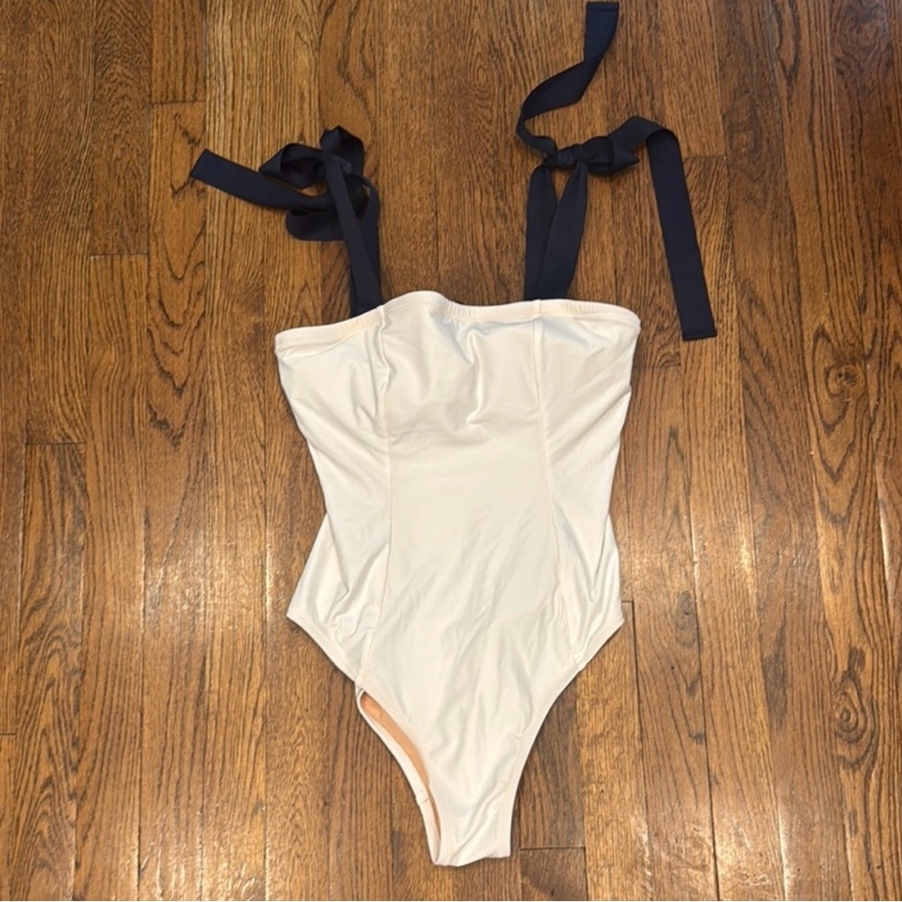 J. Crew Navy and Cream Swimsuit